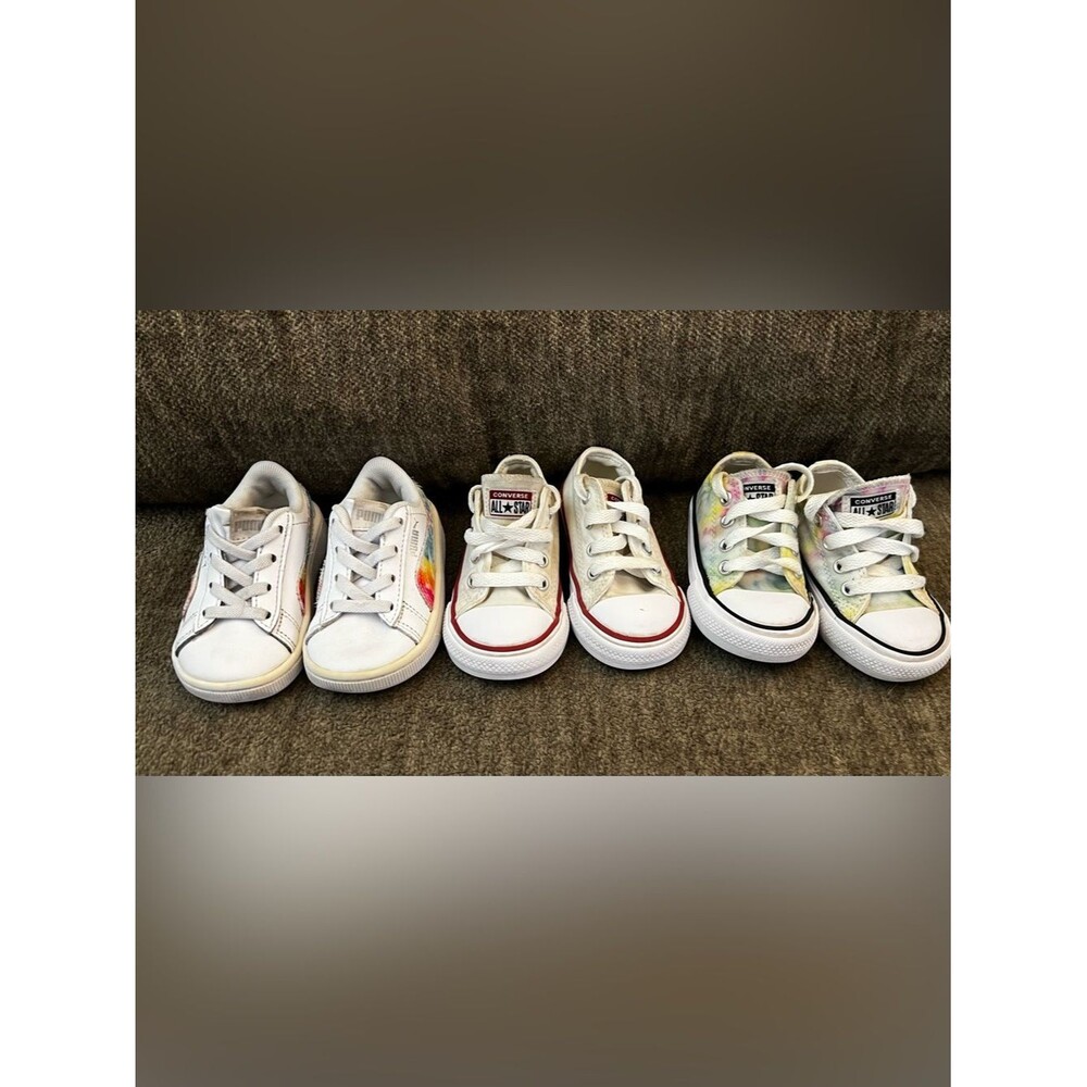 Toddler Shoes Lot Size 5C Converse White Tie Dye Puma Rainbow 3 Pairs GUC